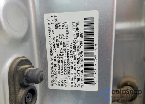 2015 Honda Cr-V Exl z USA, uszkodzony, nr VIN 2HKRM4H74FH612279